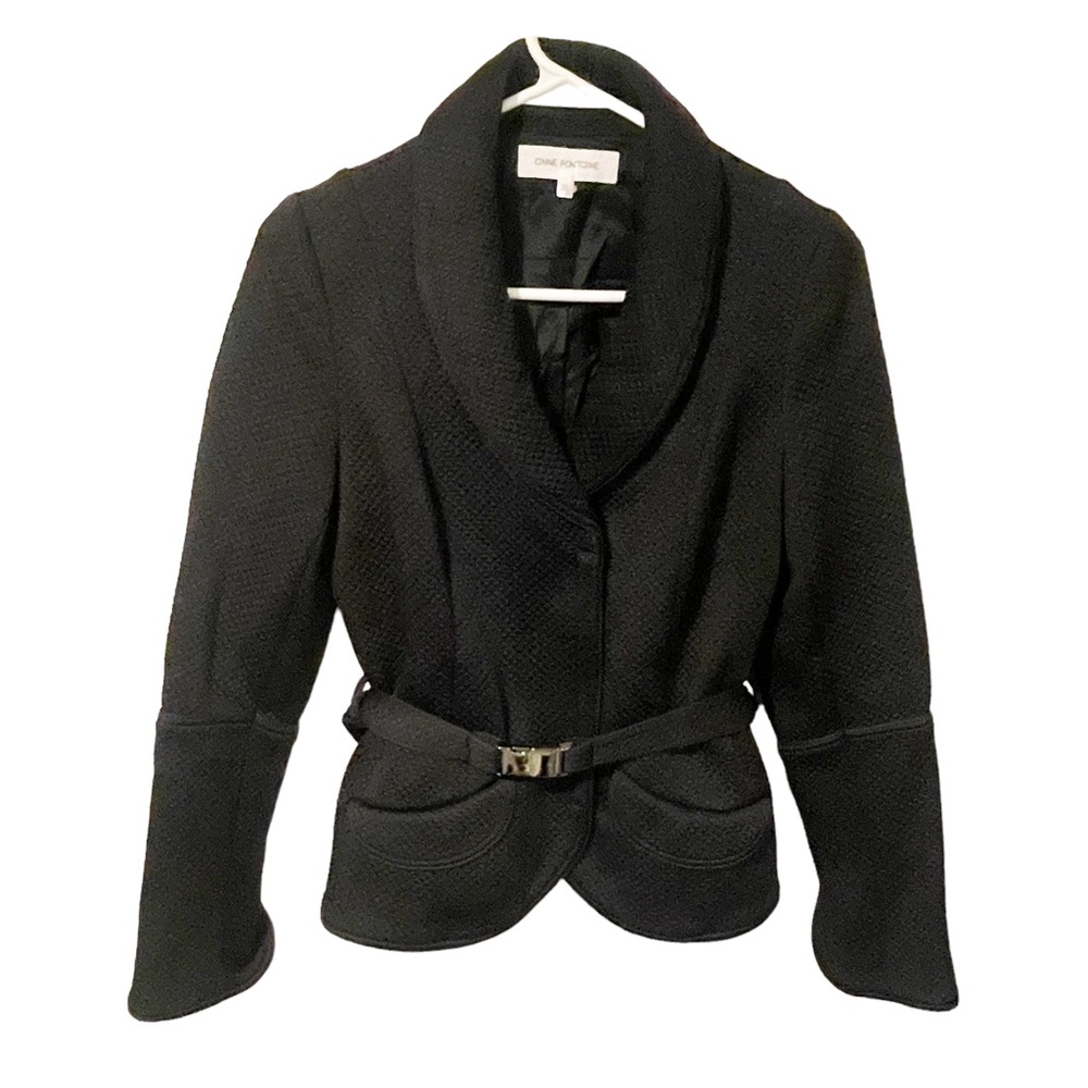 Anne Fontaine Size 38 Black Polyester Blend‎ Waffle Collar Front Zip Jacket